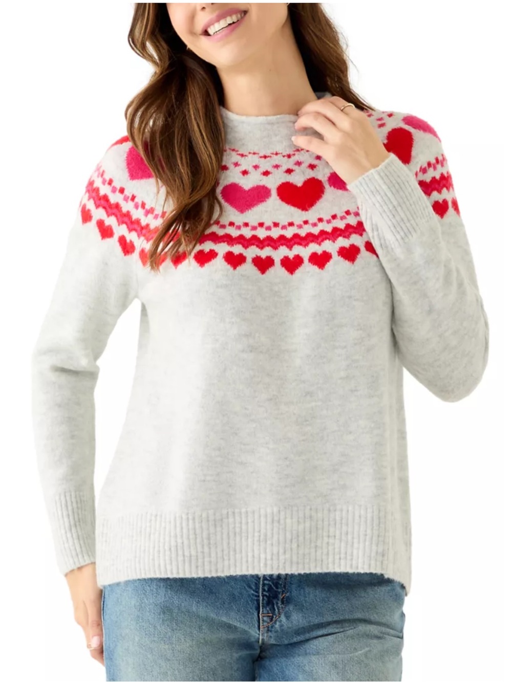 CeCe Women's Heart Fair Isle Sweater